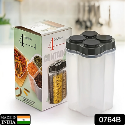 Air-tight Clear Plastic Lock 4 Partition Grocery Kitchen Storage Container – Fresh & Organized Food Storage Solution (2500 ml).