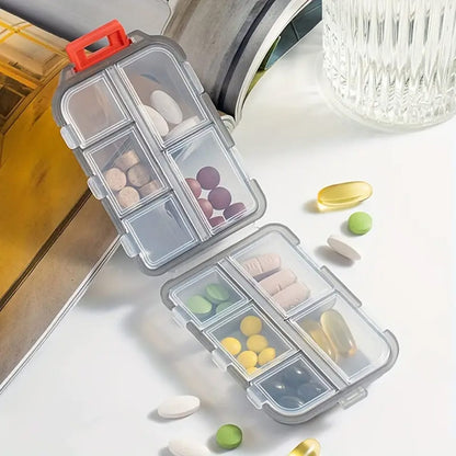 Compact Travel-Friendly 10-Compartment Pill Organizer Box - Portable Medication Storage Case