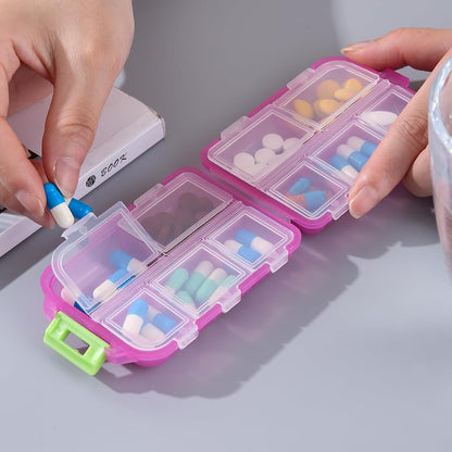 Compact Travel-Friendly 10-Compartment Pill Organizer Box - Portable Medication Storage Case